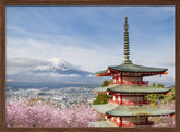 Magnificent view of Mount Fuji with Chureito Pagoda during cherry blossom season Poster