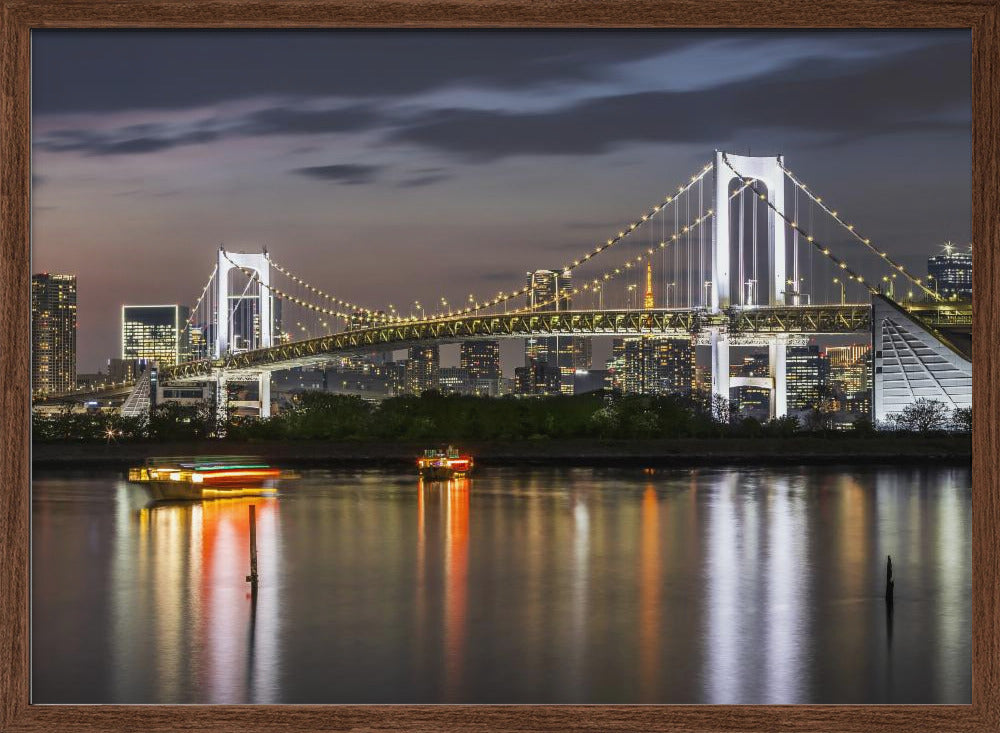 Gorgeous Rainbow Bridge and Tokyo Skyline at sunset Poster