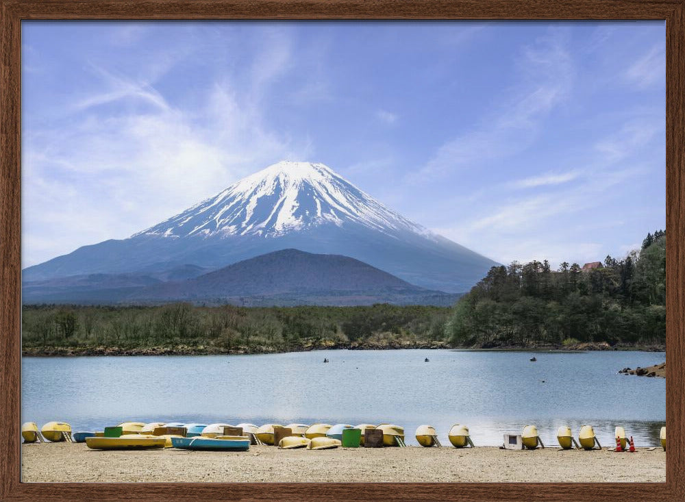 Idyllic Lake Shoji with majestic Mount Fuji Poster