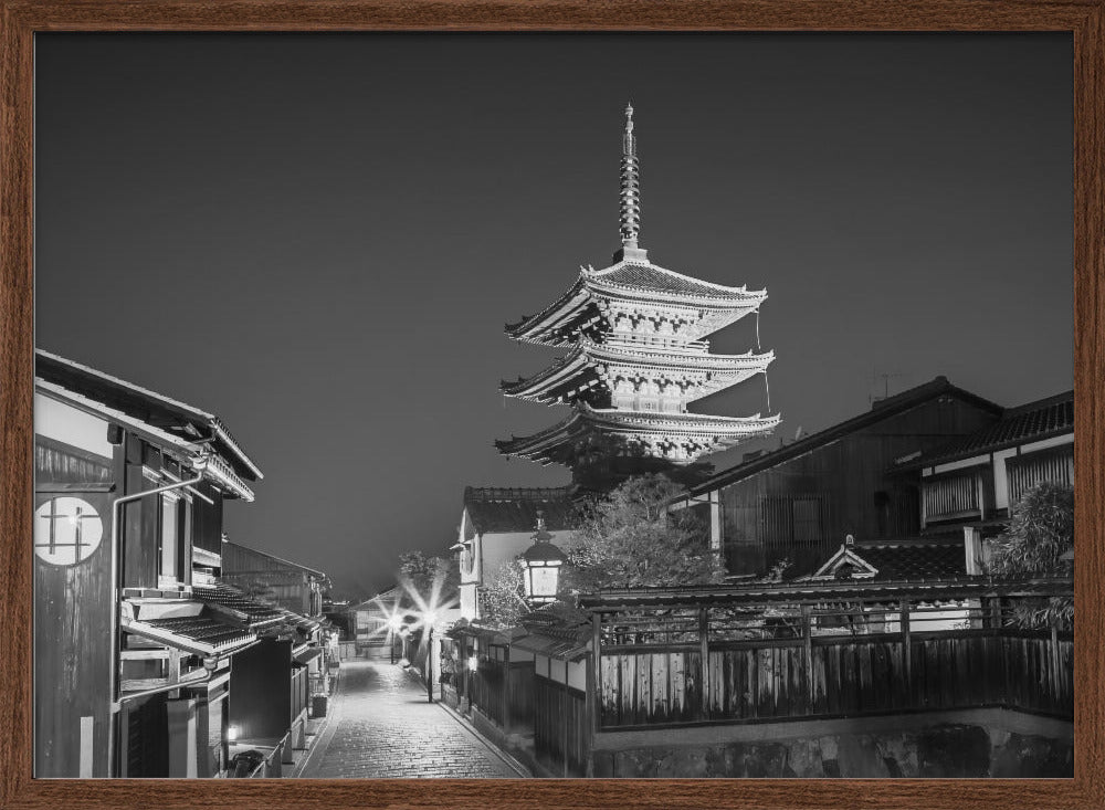 Yasaka Pagoda in historic Kyoto in the evening - monochrome Poster