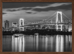 Gorgeous Rainbow Bridge and Tokyo Skyline at sunset - monochrome panorama Poster