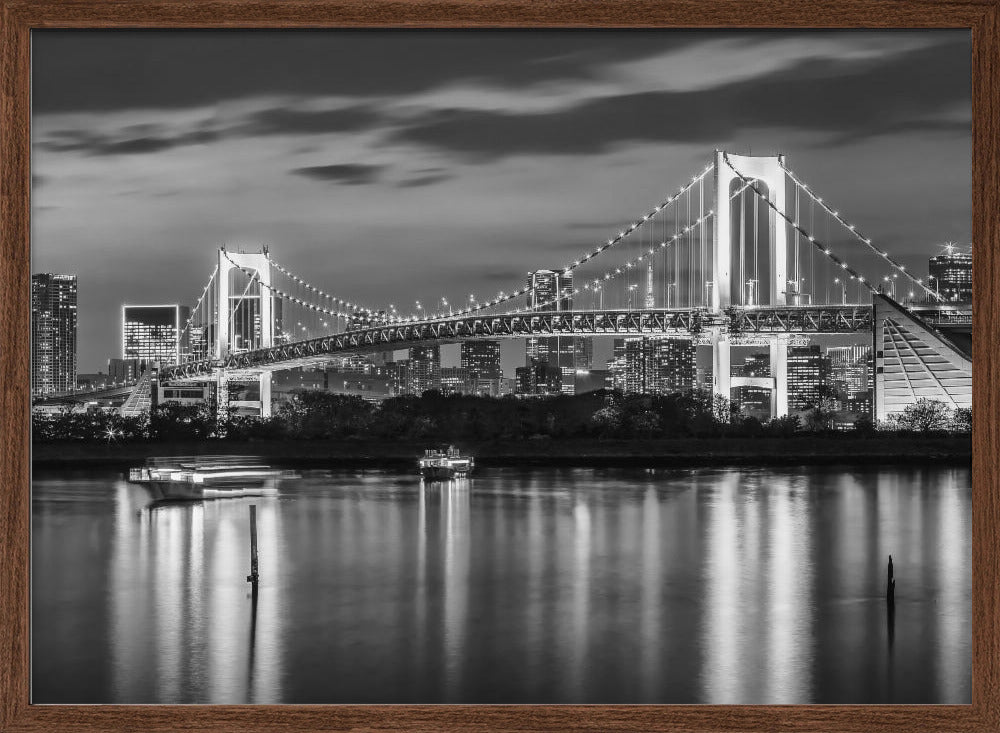 Gorgeous Rainbow Bridge and Tokyo Skyline at sunset - monochrome Poster