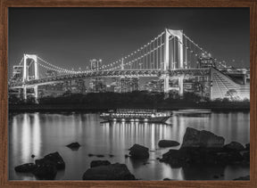 Striking Rainbow Bridge with Tokyo Skyline in the evening - monochrome panorama Poster