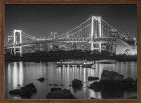 Charming Rainbow Bridge with Tokyo Skyline in the evening - monochrome panorama Poster