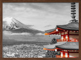 Unique panoramic view of Mount Fuji with Chureito Pagoda - colorkey Poster