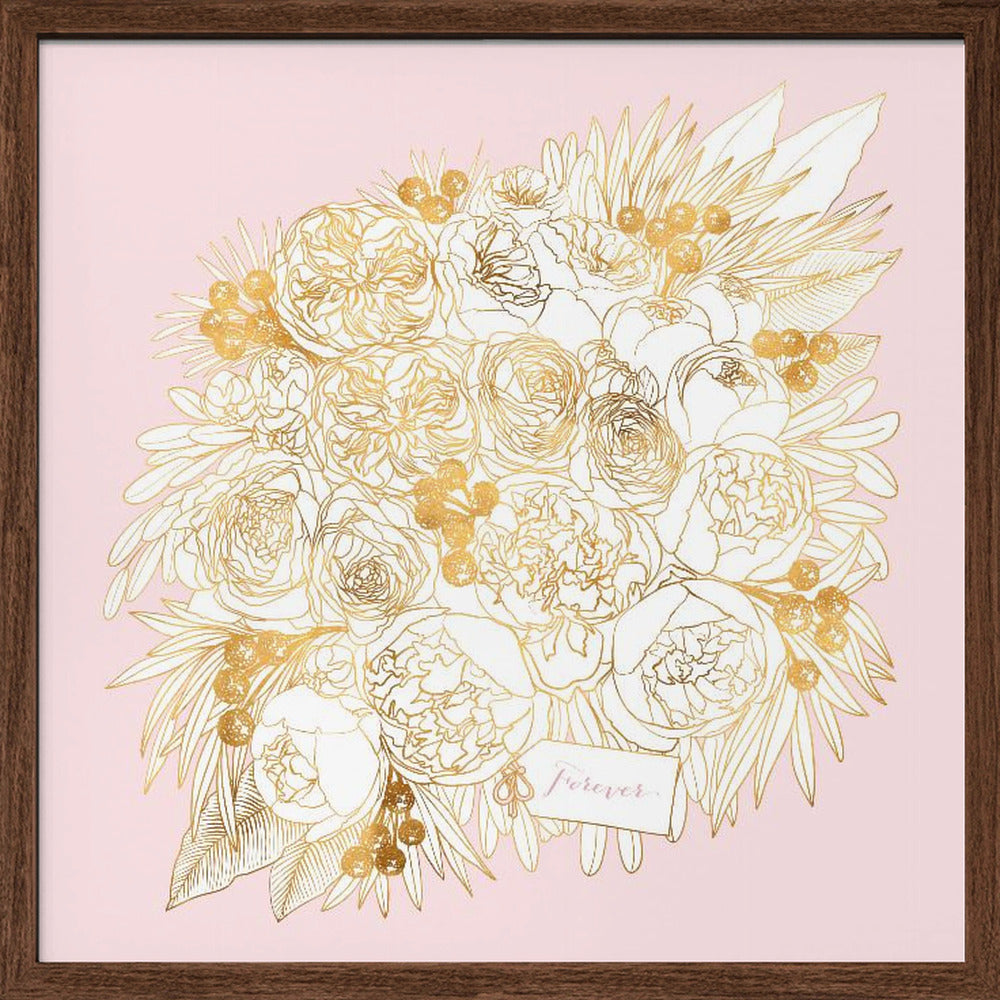 Forever Rekha floral bouquet in gold and pink Poster