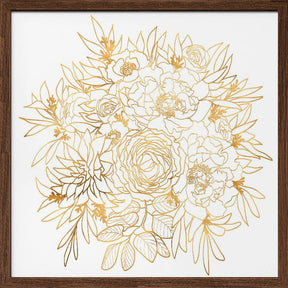 Nanette line art bouquet in gold Poster