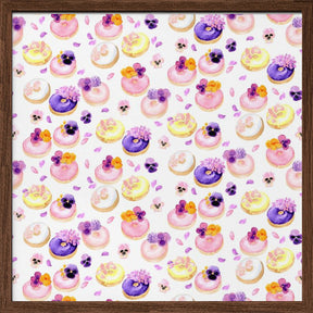 Floral watercolor donuts pattern Poster