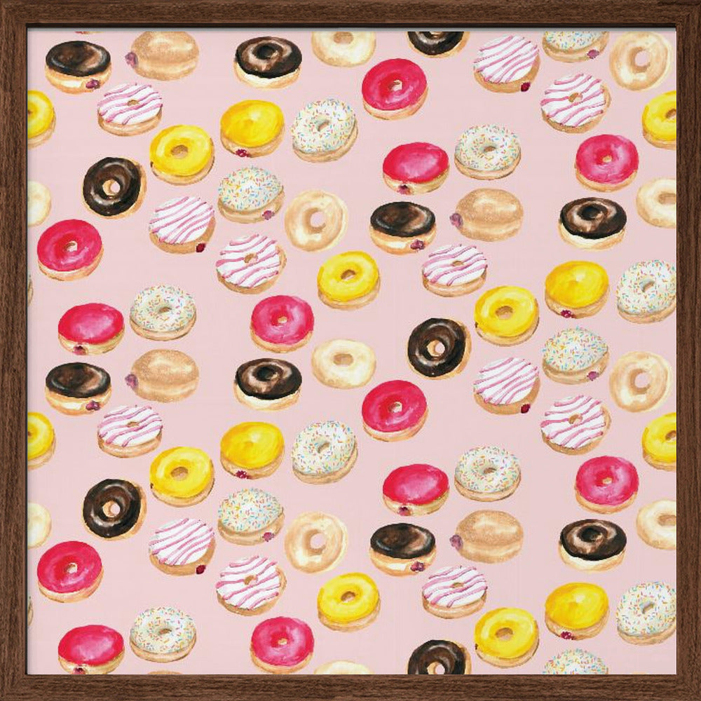 Watercolor donuts pattern in pink Poster