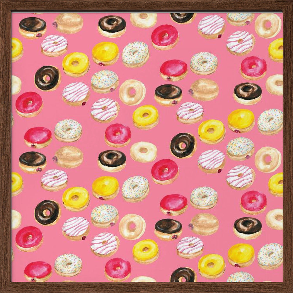 Watercolor donuts pattern in hot pink Poster