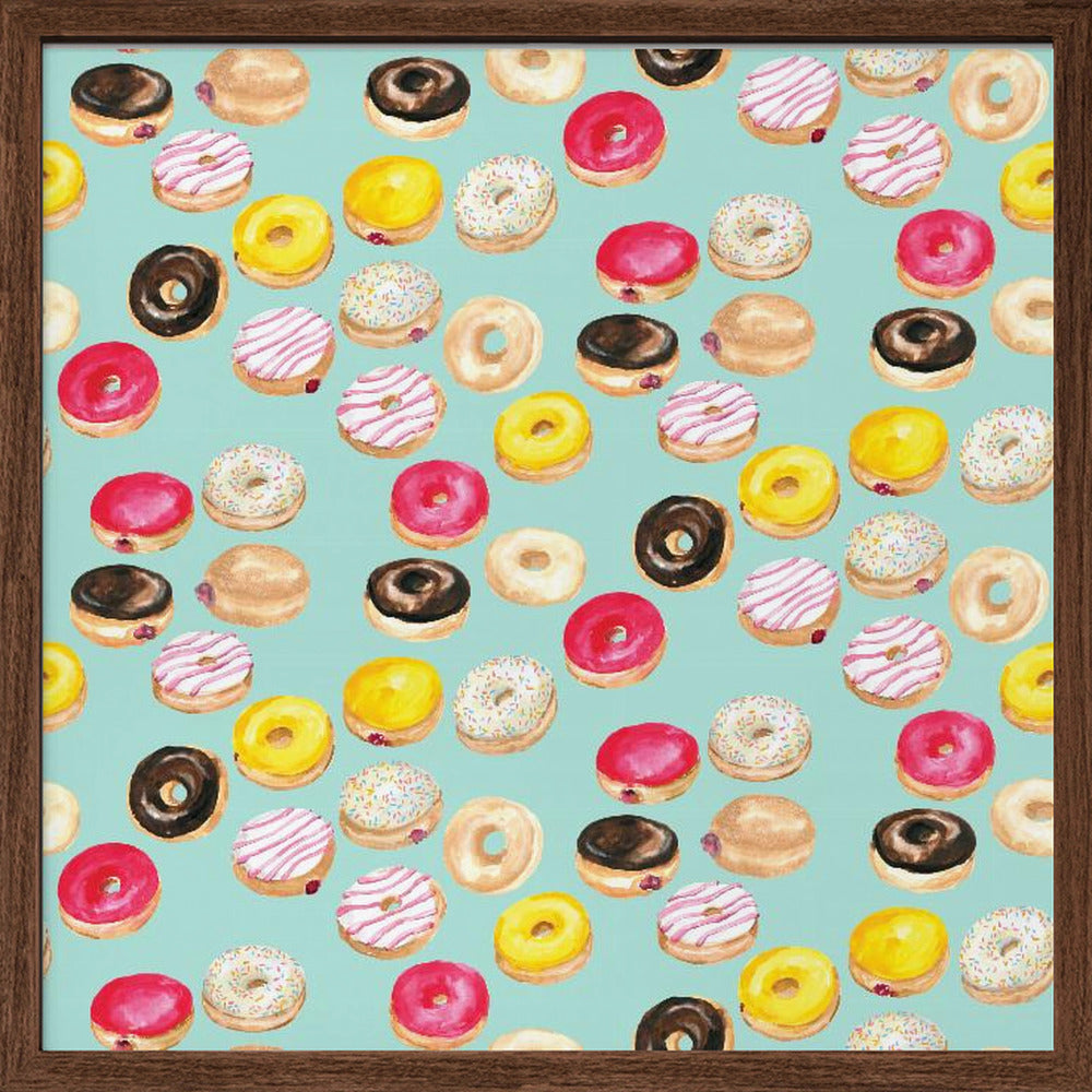 Watercolor donuts pattern in aqua Poster