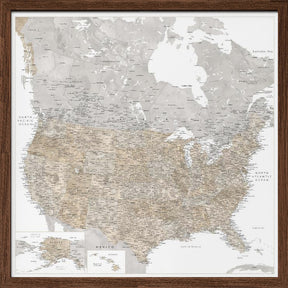 Highly detailed map of the United States and Canada Poster