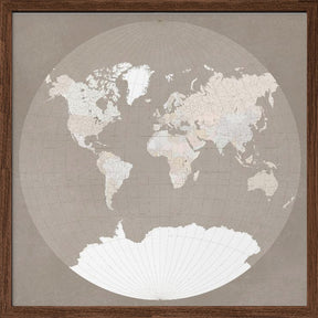 The world map in a circle, muted brown Poster