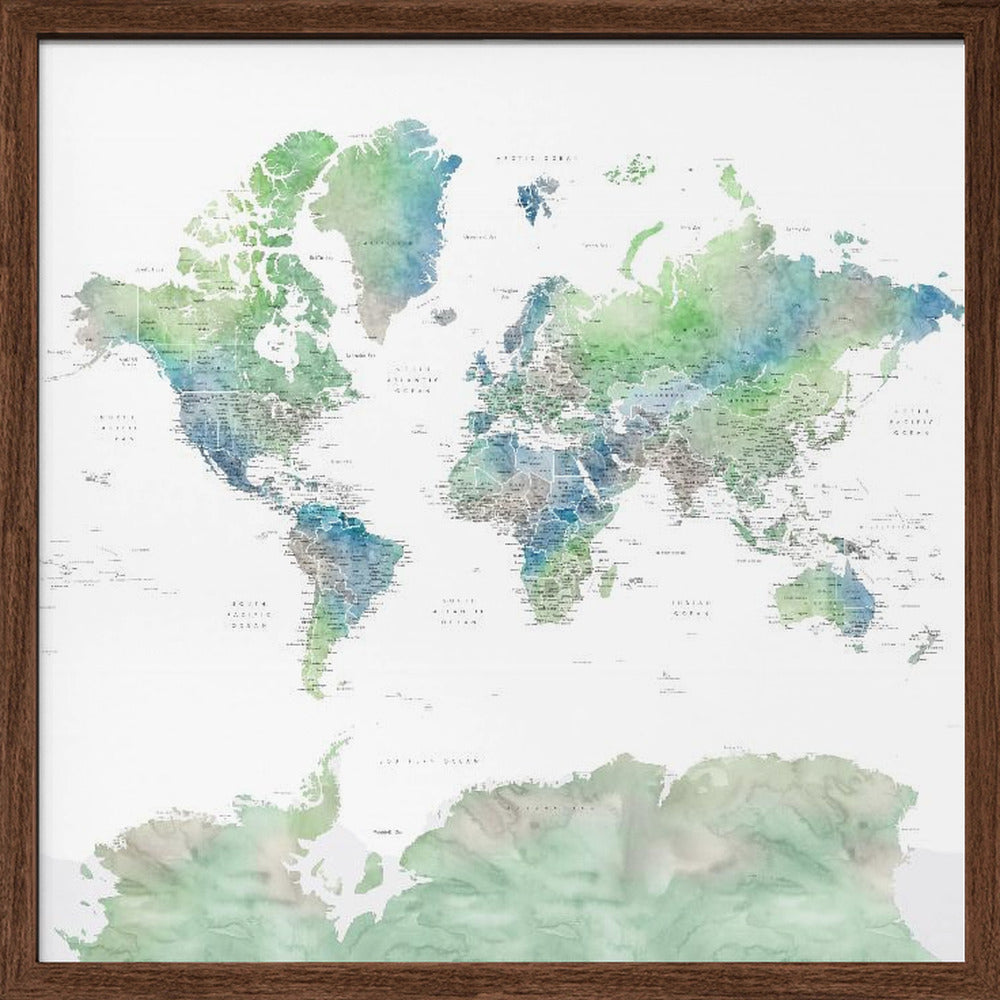 Detailed world map with cities, Declan Poster