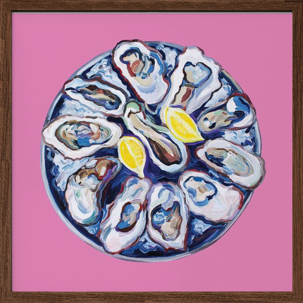 Oysters On a Plate Pink Poster