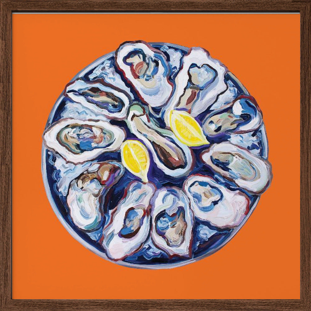 Oysters On a Plate Orange Poster