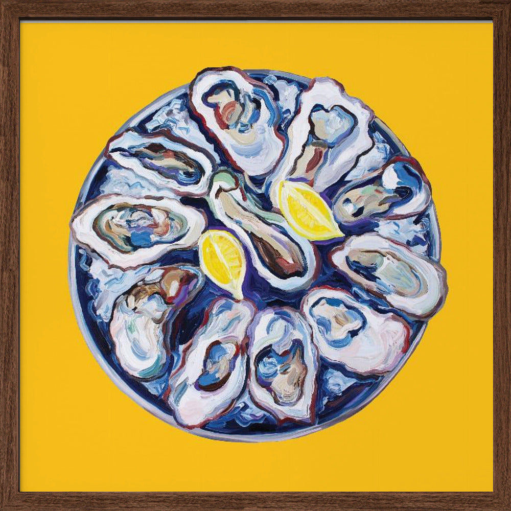 Oysters On a Plate Yellow Poster