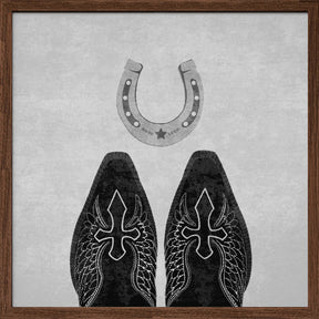 Bw Cowboy Boots and Horseshoe Poster