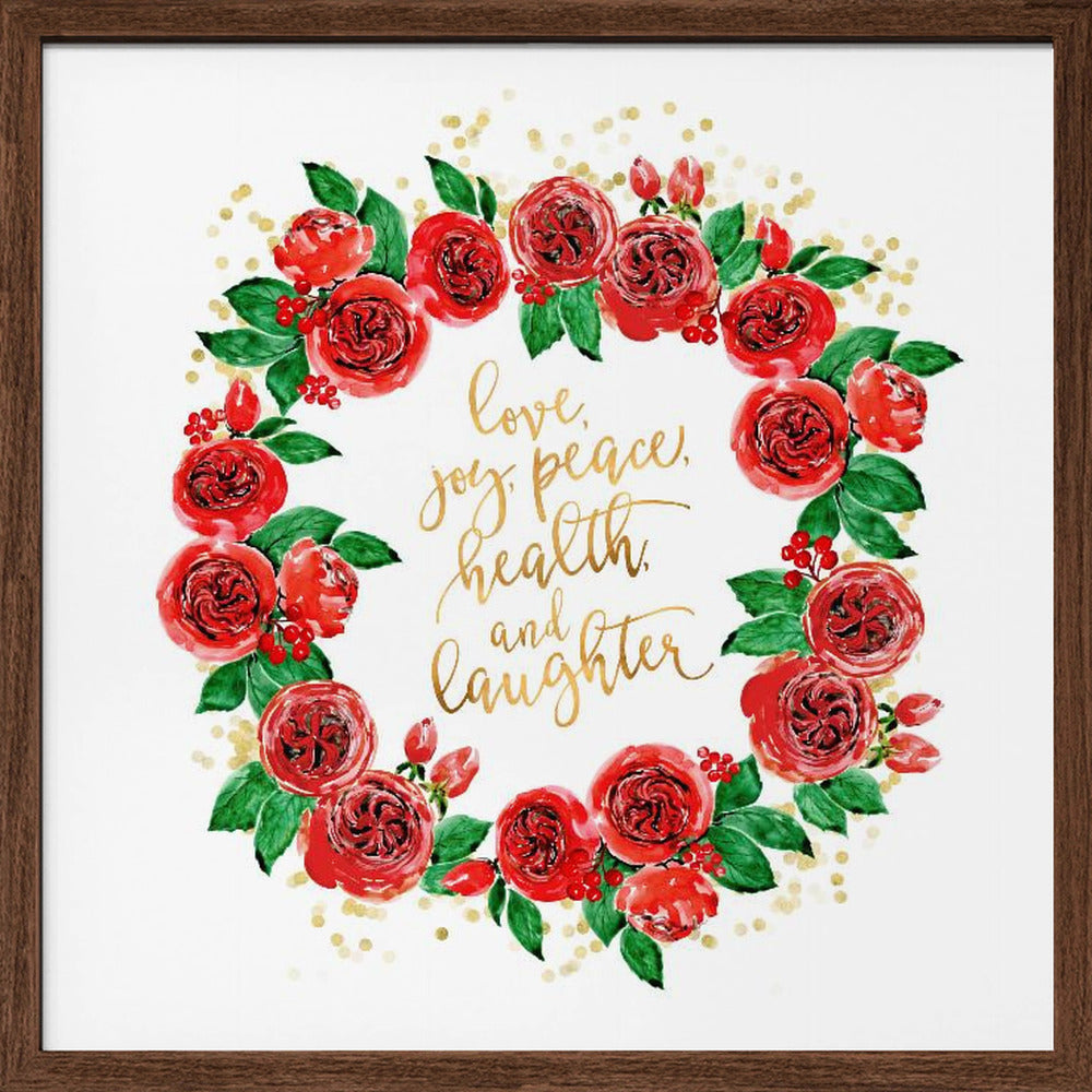 Holiday wishes wreath of red English roses Poster