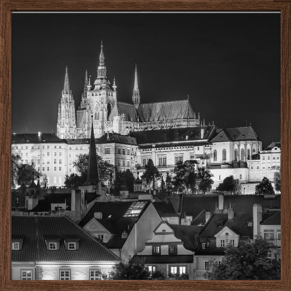 Prague Castle and St. Vitus Cathedral by night - Monochrome Poster