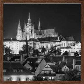 Prague Castle and St. Vitus Cathedral by night - Monochrome Poster