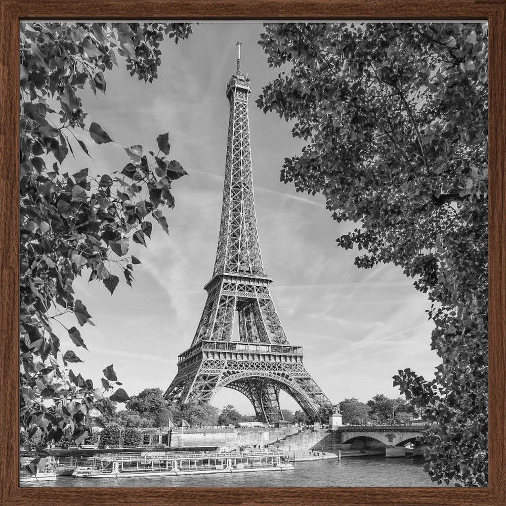 PARIS Eiffel Tower &amp; River Seine - Monochrome Poster