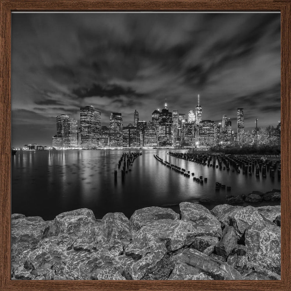 MANHATTAN SKYLINE Evening Atmosphere in New York City - Monochrome Poster