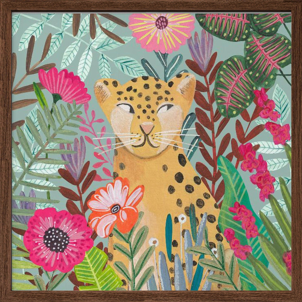 Leopard in floral jungle Poster