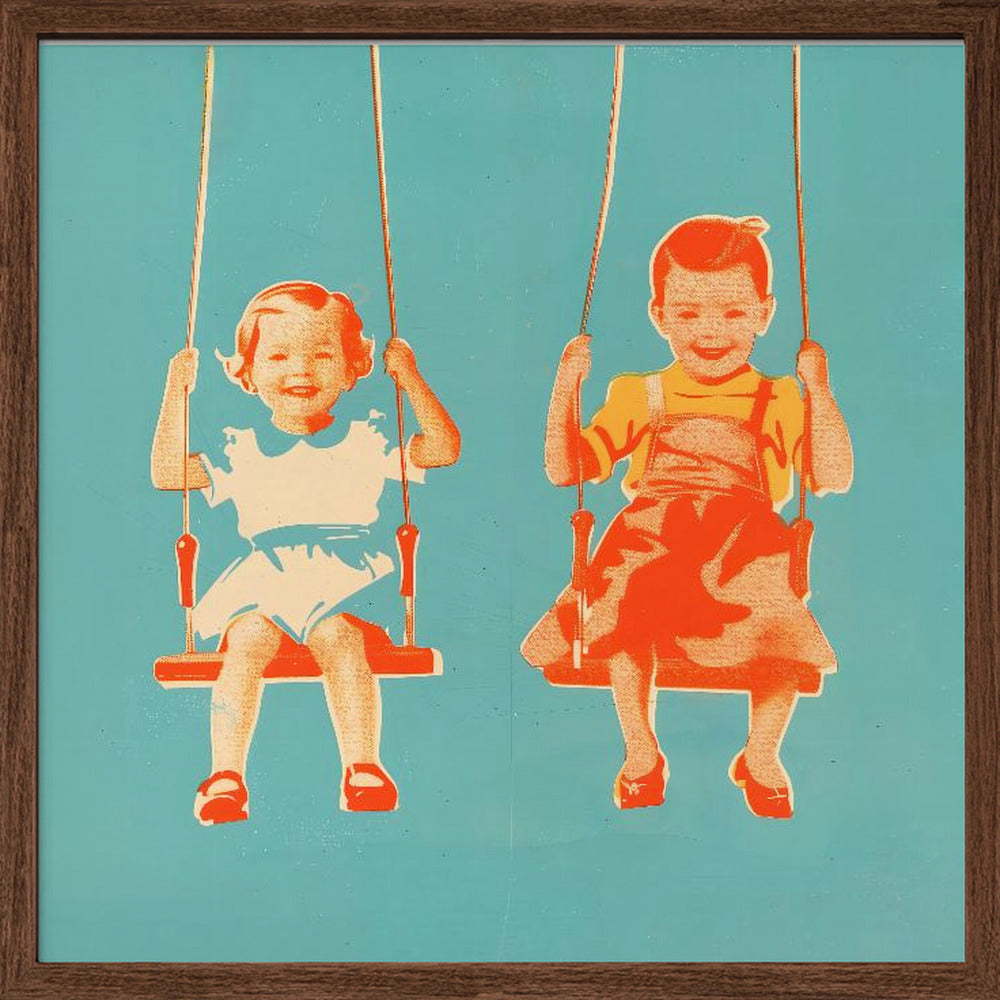 Two Little Girls On Swings Poster