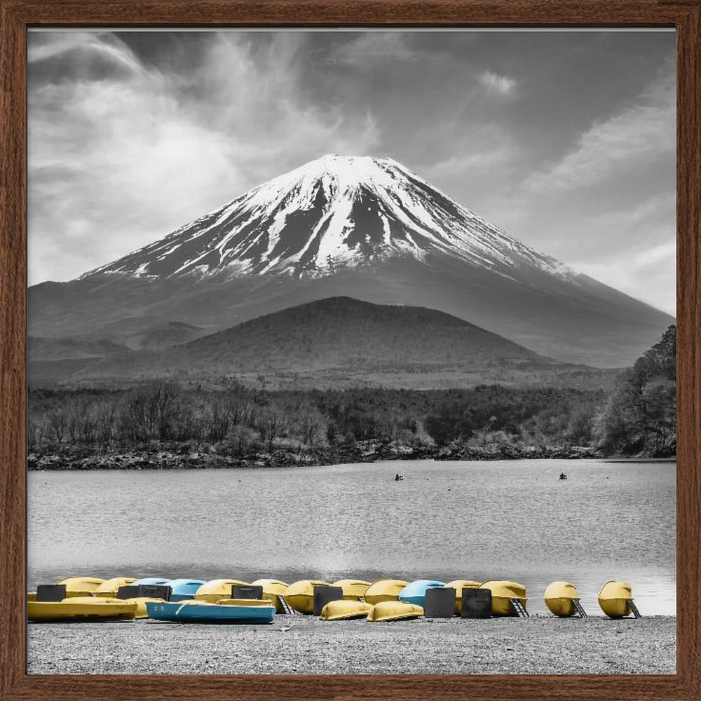 Charming Lake Shoji with majestic Mount Fuji - colorkey Poster