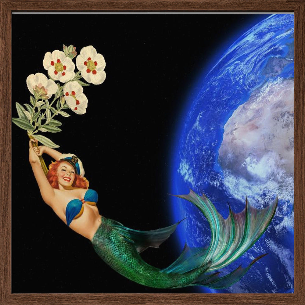 Swimming Away - Surreal Collage - Mermaid on Space Poster