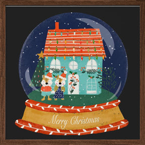 Christmas Snow Globe Village with Fox Family  - Merry Christmas Poster