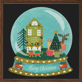 Christmas Snow Globe Village with Deer Family  - Merry Christmas Poster