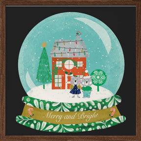 Christmas Snow Globe Village with Bear Family  - Merry and Bright Poster