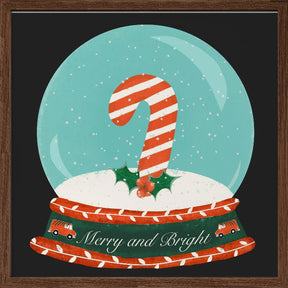 Christmas Candy Cane Snow Globe - Merry and Bright Poster