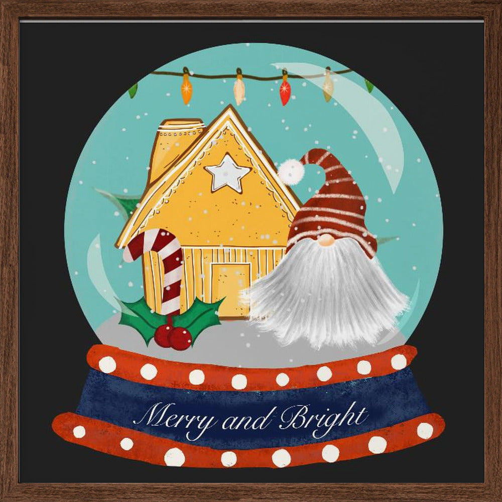 Santa Gnome Snow Globe - Merry and Bright Poster