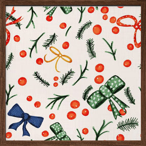 Moody Yuletide Holiday Bows and Berries Beige Poster