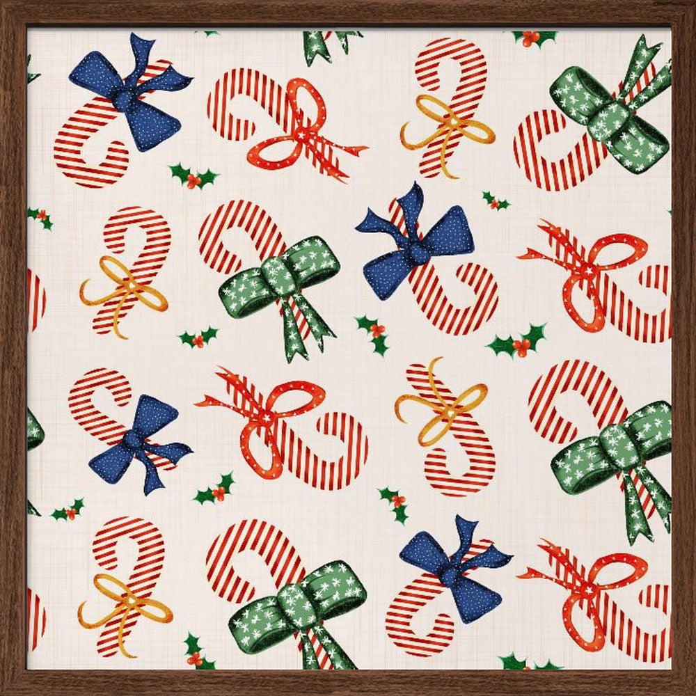 Preppy Festive Candy Cane &amp; Bows Beige Poster