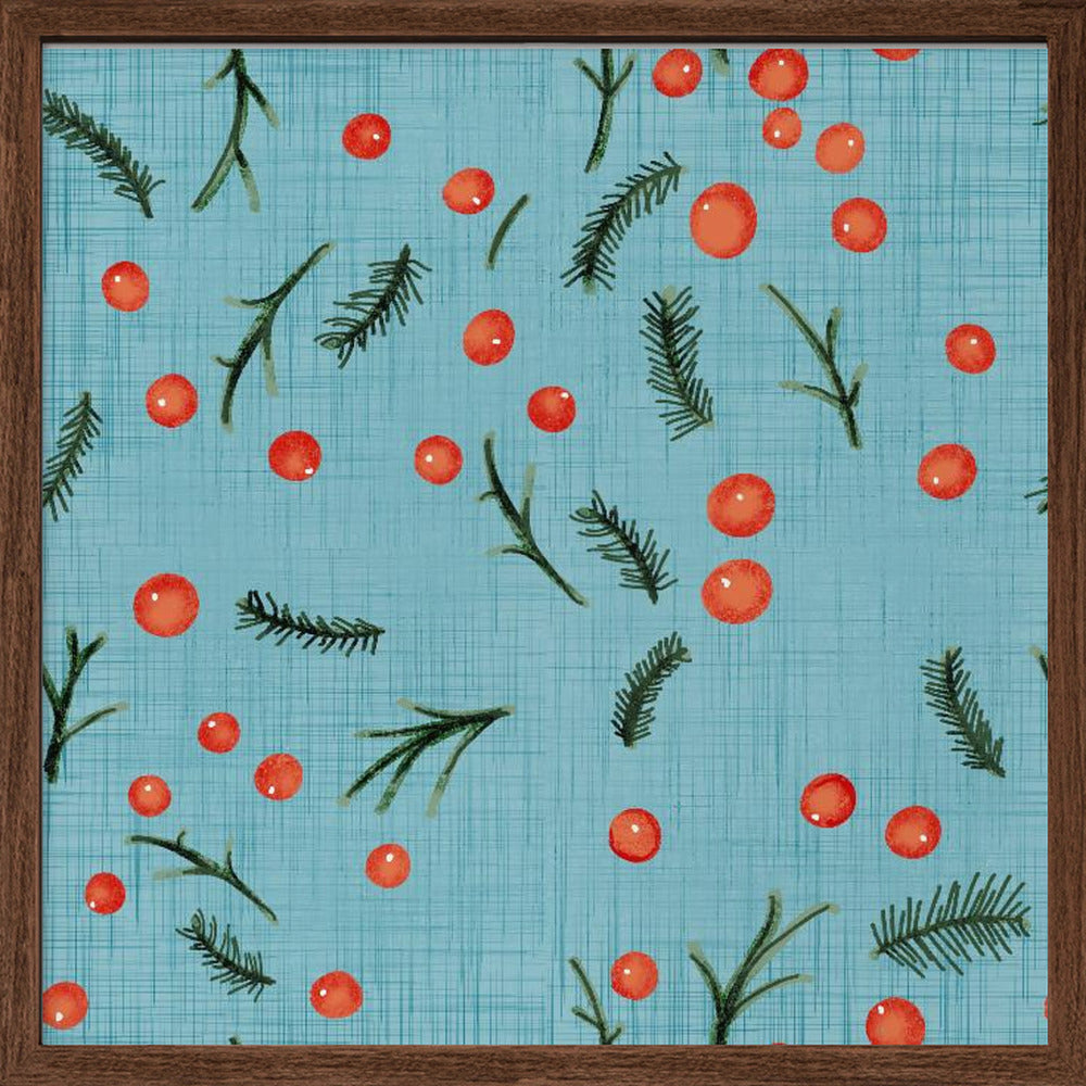 Holiday Branches &amp; Berries Baby Blue Poster