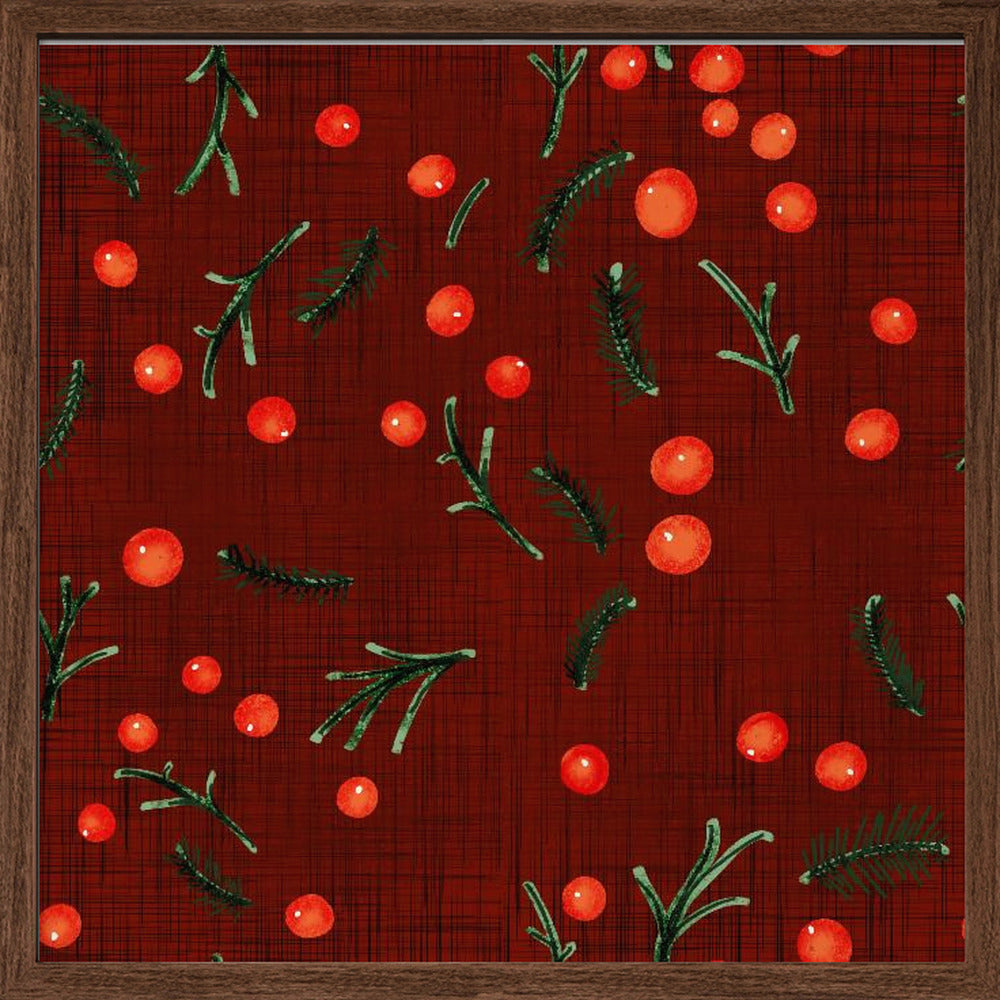 Holiday Branches &amp; Berries Burgundy Poster