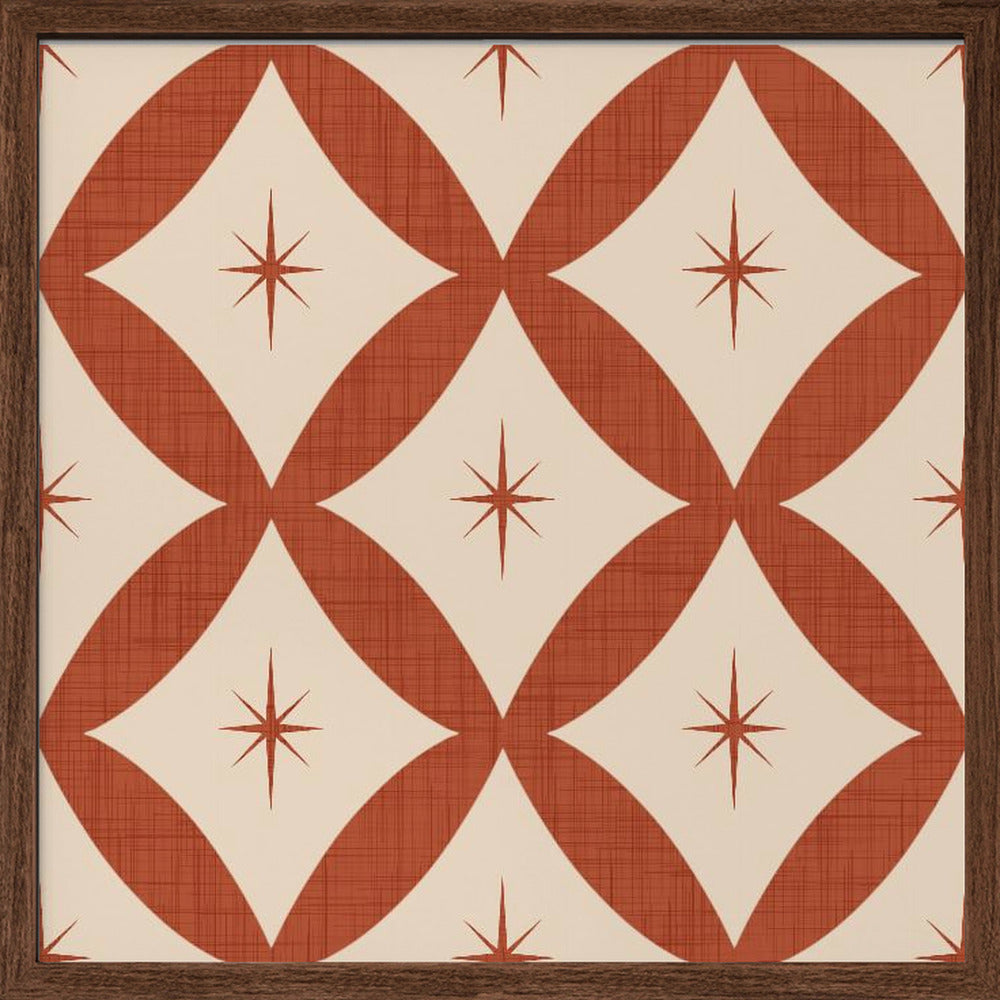 Atomic Star   Mid Century Starburst Rust Red Poster