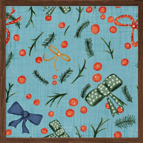 Moody Yuletide Holiday Bows and Berries Baby Blue Poster