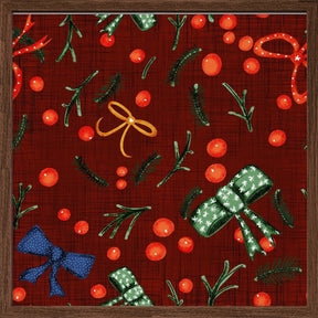 Moody Yuletide Holiday Bows and Berries Burgundy Poster