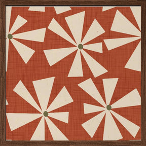 Geometric Floral Burst - Mid Century Flowers Rust Red Poster