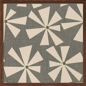 Geometric Floral Burst - Mid Century Flowers Taupe Poster