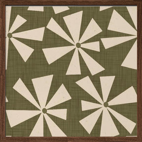 Geometric Floral Burst - Mid Century Flowers Olive Poster