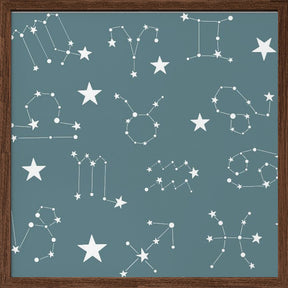 Celestial Constellation Boho-Moon and Stars In Dark Neutral-Slate Teal Poster