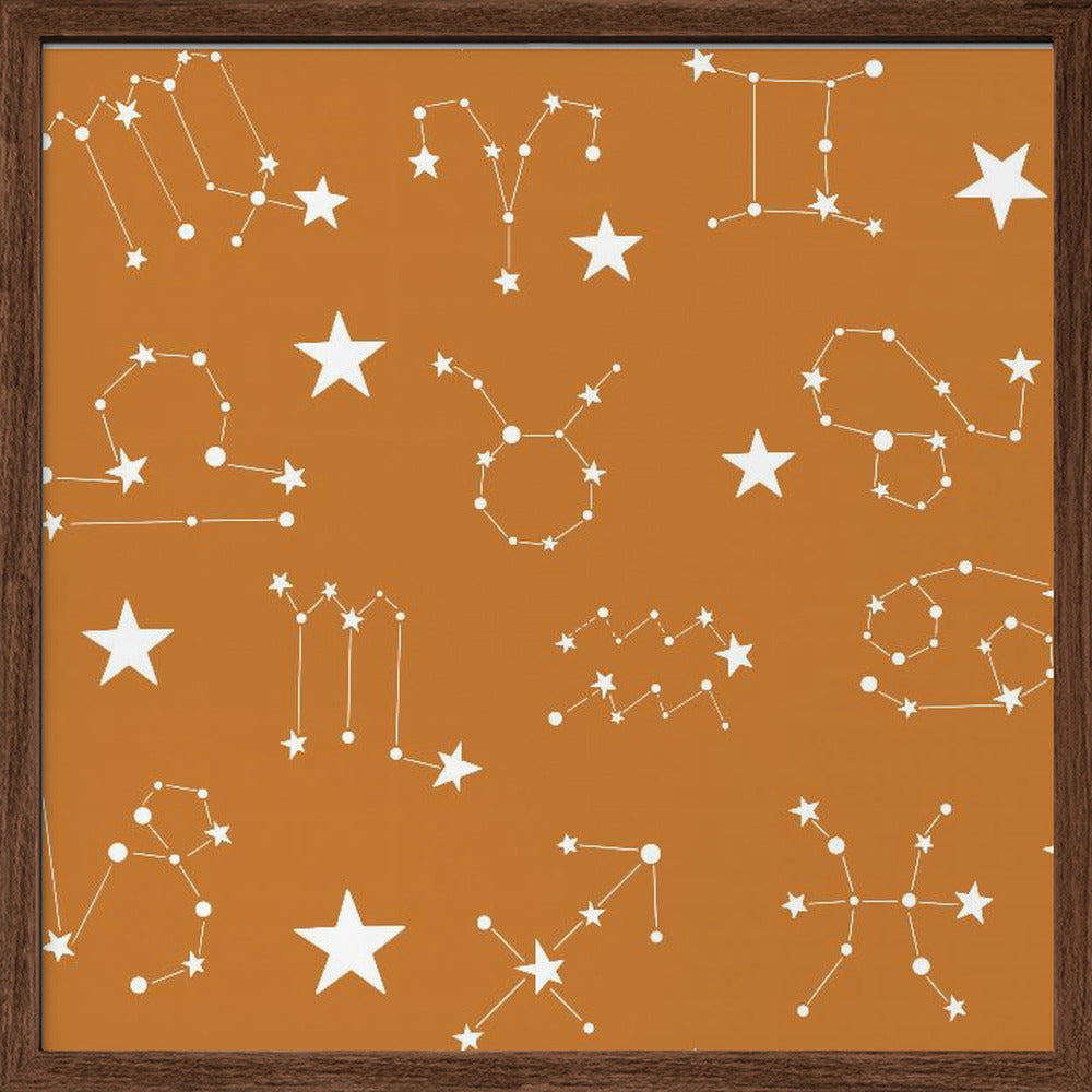 Celestial Constellation Boho-Moon and Stars In Dark Neutral- Ocher Poster