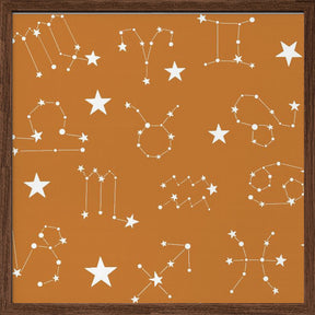 Celestial Constellation Boho-Moon and Stars In Dark Neutral- Ocher Poster