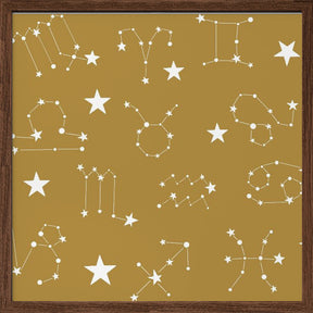 Celestial Constellation Boho-Moon and Stars In Dark Neutral-Mustard Poster